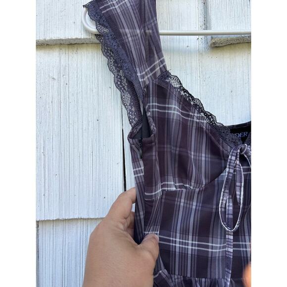 Cider Check V-Neck Knotted Lettuce Trim Mini Dress Black‎ Short Sleeves Size XS - Picture 6 of 11